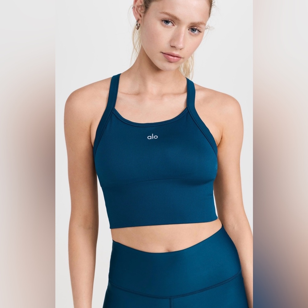 Alo seamless rib favorite bra tank. Limited color drop eclipse blue. - Picture 2 of 3